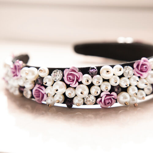 pink pearl statement flower headband rose