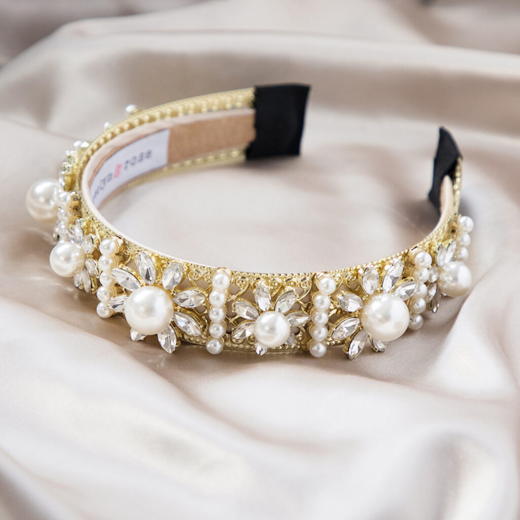 Isobelle Gold Jewel & Pearl Headband ~ Evelyn & Rose Hair Accessories