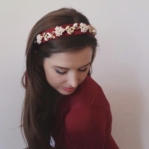 Scarlett Pearl & Gold Headband in Burgundy ~ Evelyn & Rose Accessories