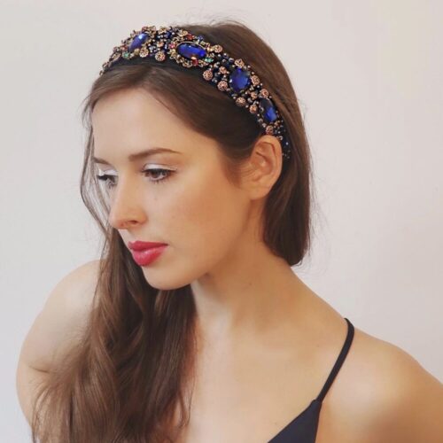 Lorianna Wide Beaded Detail Headband Blue ~ Evelyn & Rose