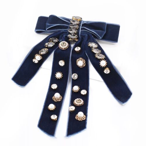 blue embellished velvet bow