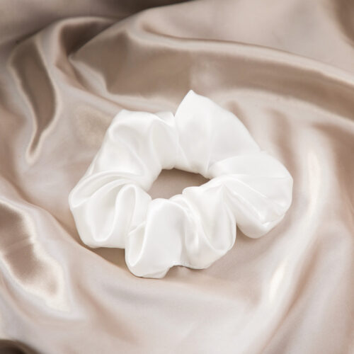 luxury white silk large scrunchie