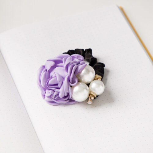 lilac rose pearl hair tie