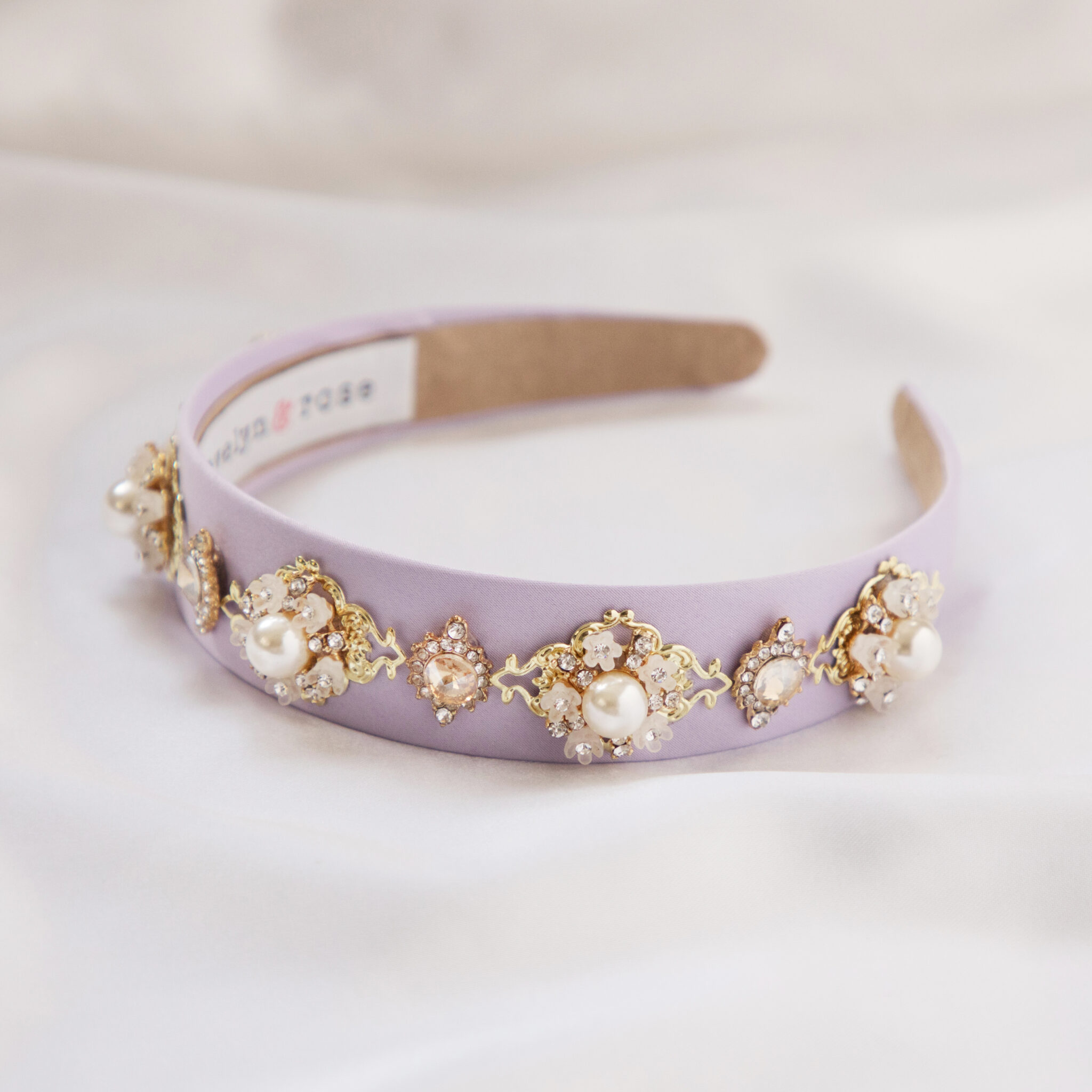 Clara Headband Lilac Headband Pearls and Crystal Embellishments