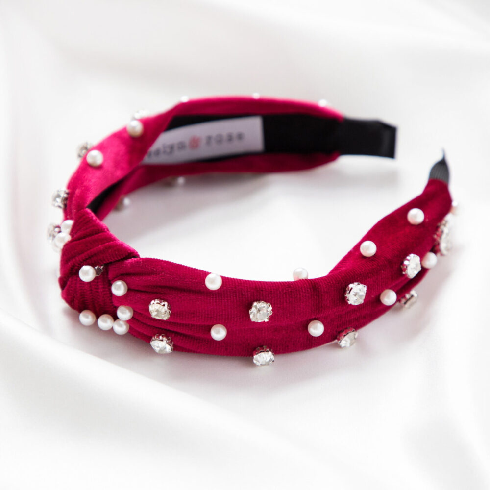 Red Velvet Pearl and Crystal Headband - Christmas Gifts