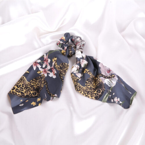 grey floral and leopard hair ribbon