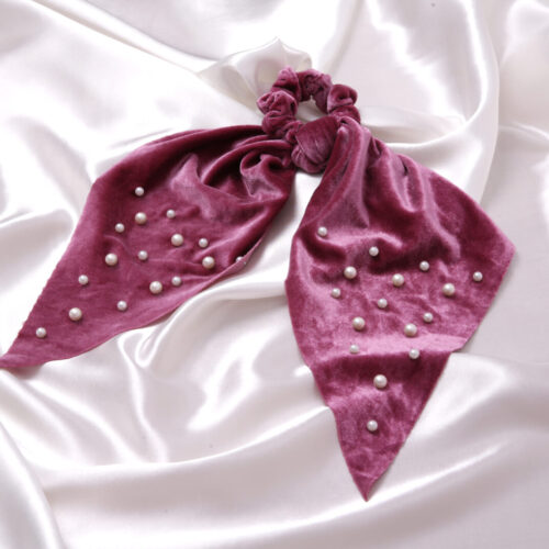 raspberry velvet pearl hair ribbon