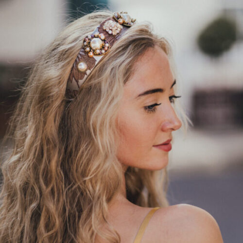 coral floral pearl headband